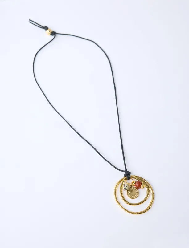 Bayan Sarı Oval Figürlü Doğal Taş Detaylı Kolye