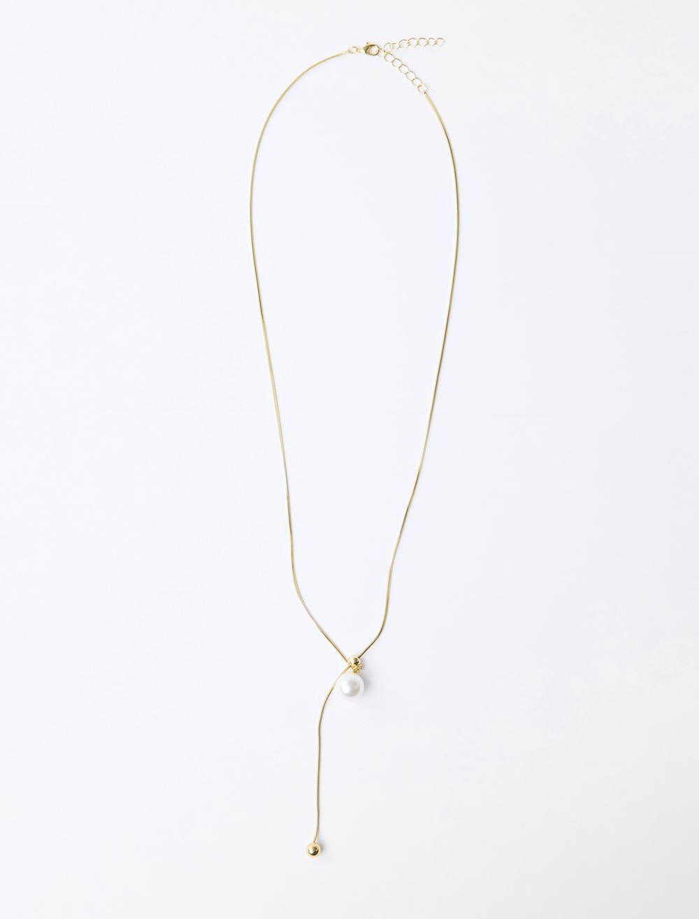 İnci Detaylı Metal Top Figürlü Ayarlanabilir Kolye