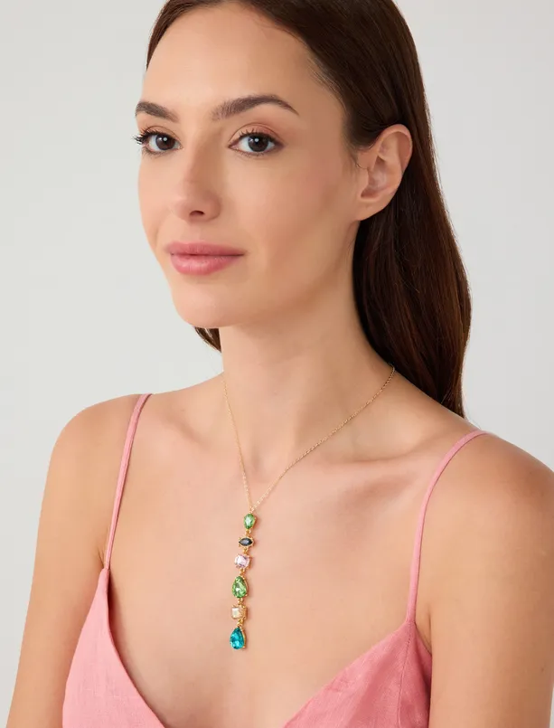 Women  Colorful Stone Detailed Long Necklace