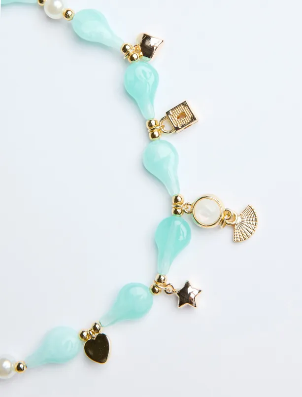 Bayan Yeşil Çoklu Charm Detaylı Ayarlanabilir Kolye