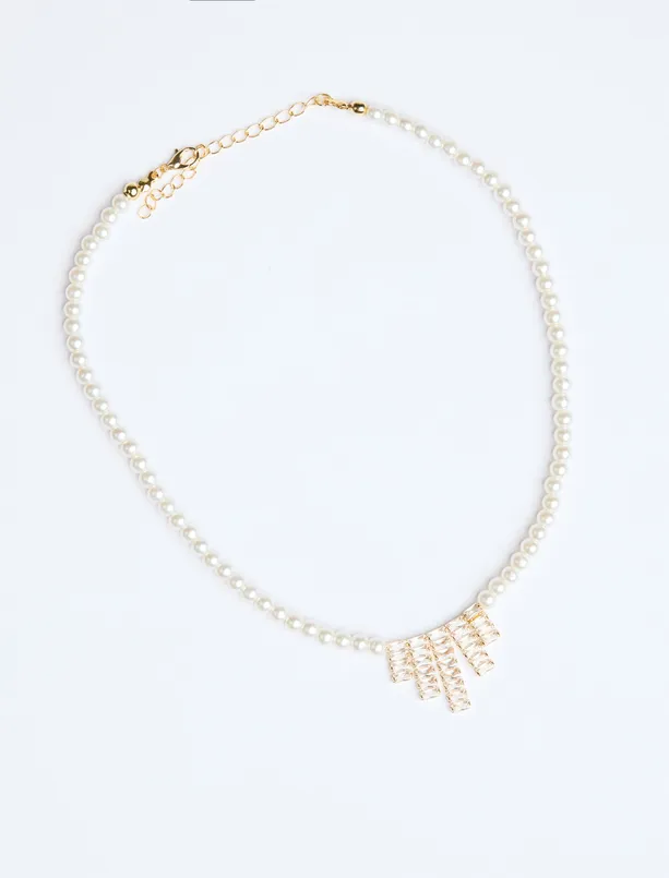 Women Yellow Pearl Detailed Asymmetric Figured Adjustable Necklace