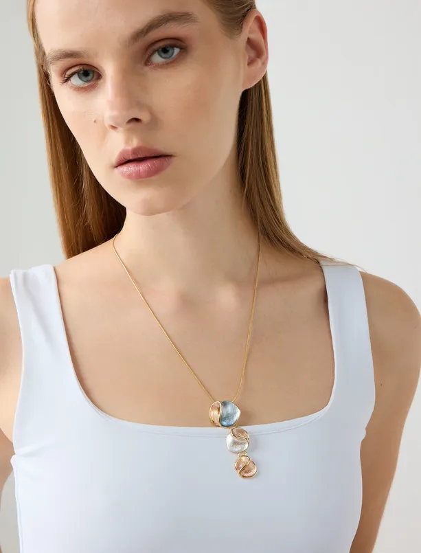 Women  Asymmetric Figured Adjustable Necklace with Enamel Detail