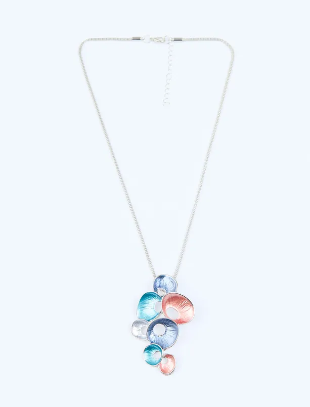 Women Blue Enamel Detailed Multiple Seashell Figured Necklace
