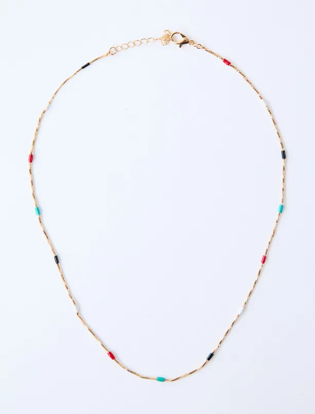 Bayan  İnci Detaylı Renkli Taşlı Kolye