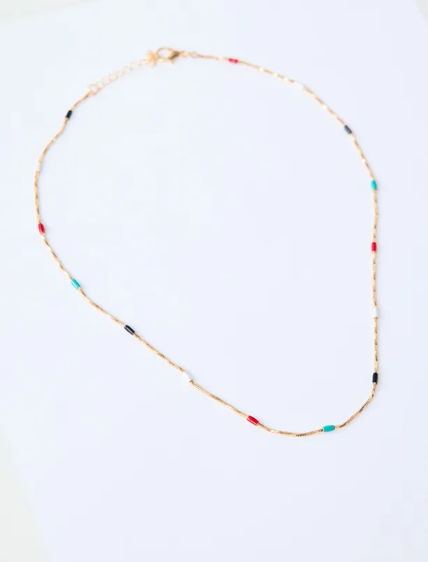 Bayan Karışık İnci Detaylı Renkli Taşlı Kolye