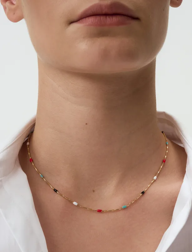 Bayan  İnci Detaylı Renkli Taşlı Kolye