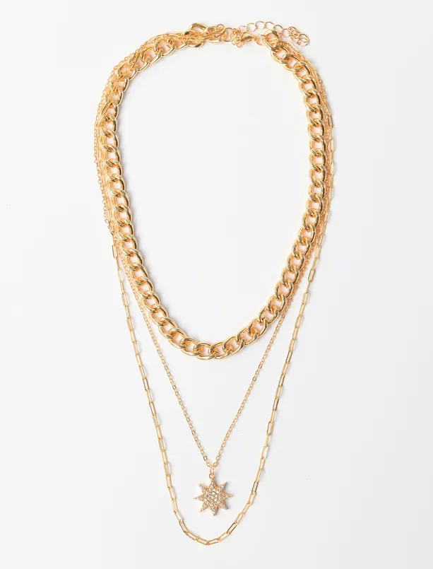 Bayan  Yıldız Figürlü Üçlü Zincir Kolye