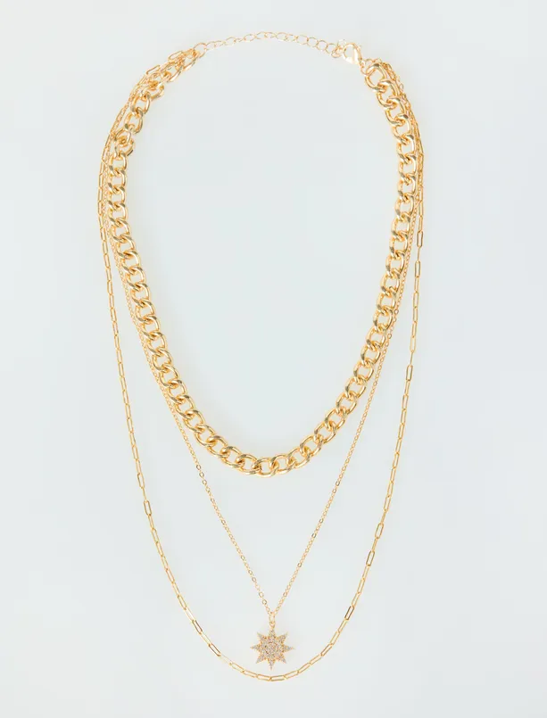 Bayan  Yıldız Figürlü Üçlü Zincir Kolye