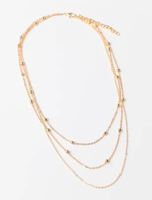Women Yellow Triple Adjustable Necklace with Metal Ball Detail