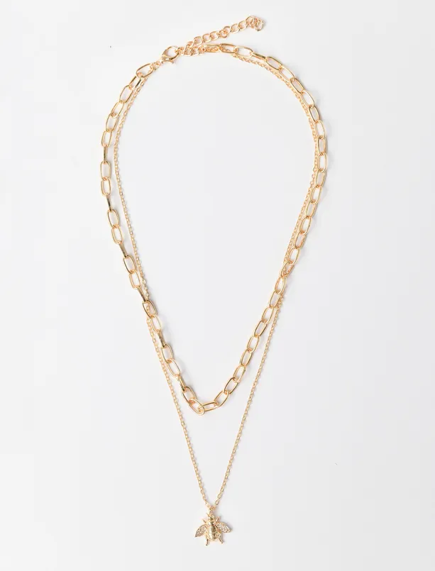 Bayan  Arı Figürlü İkili Zincir Kolye