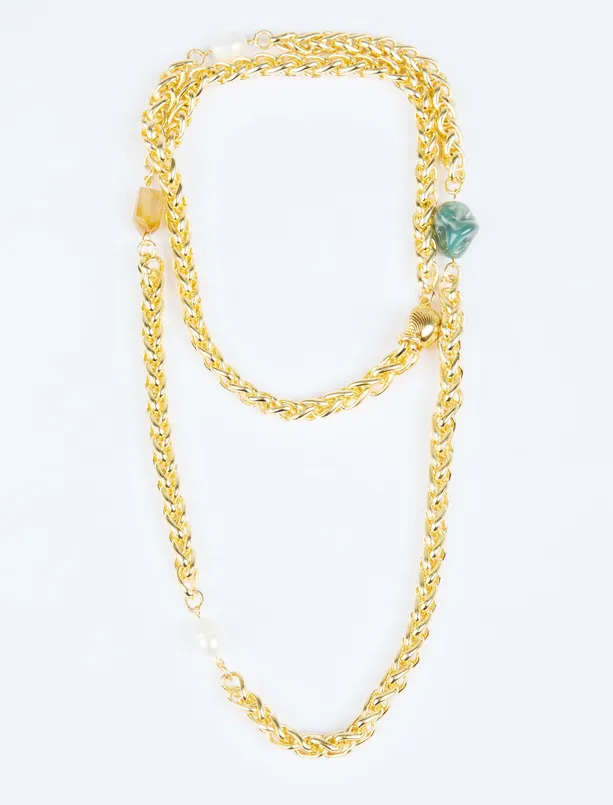 Women  Adjustable Charm Necklace with Natural Stone Details