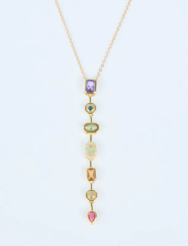 Women Mixed Geometric Stone Figured Adjustable Necklace