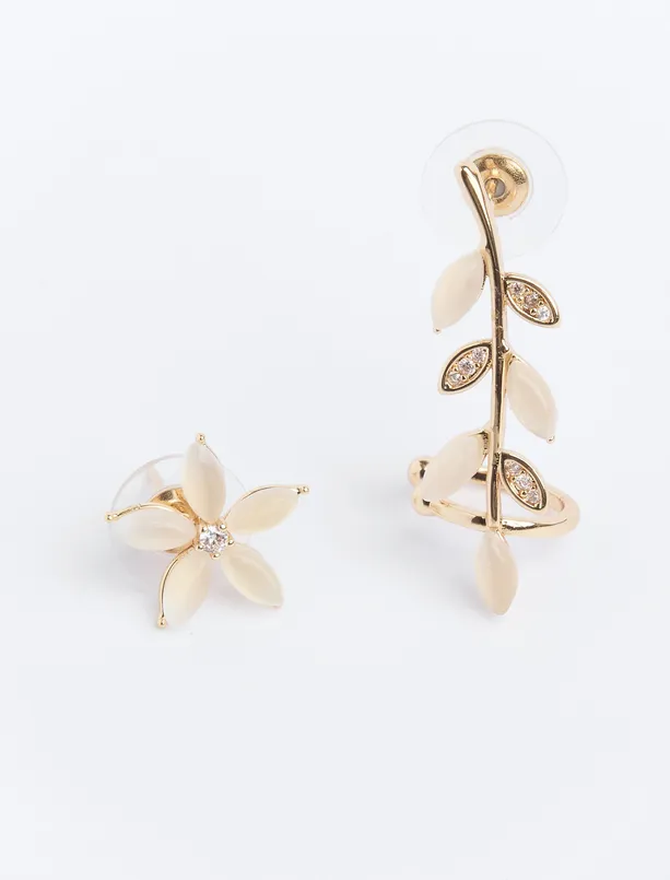 Bayan  Dal Ve Çiçek Figürlü Küpe