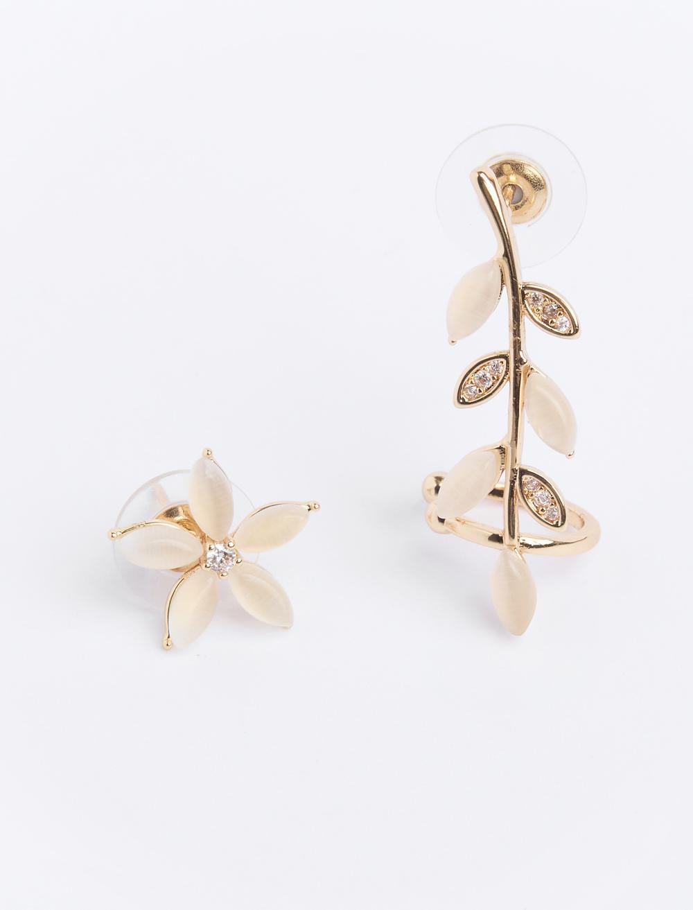 Dal Ve Çiçek Figürlü Küpe