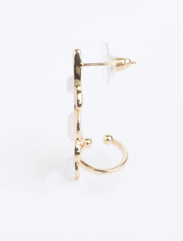 Women White Branch and Flower Figured Earrings