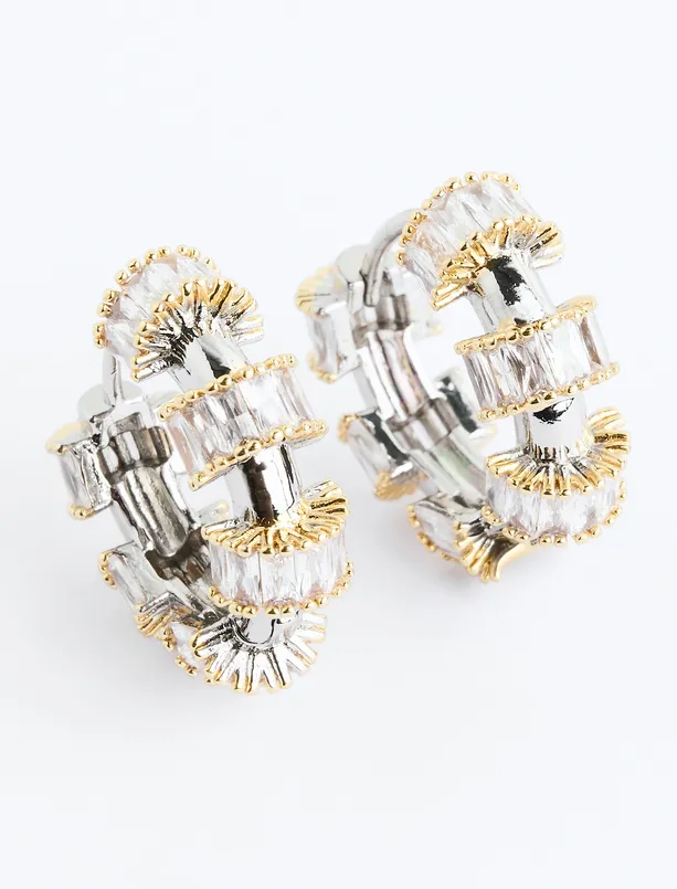 Bayan Sarı Parlak Taş Detaylı Mini Halka Küpe