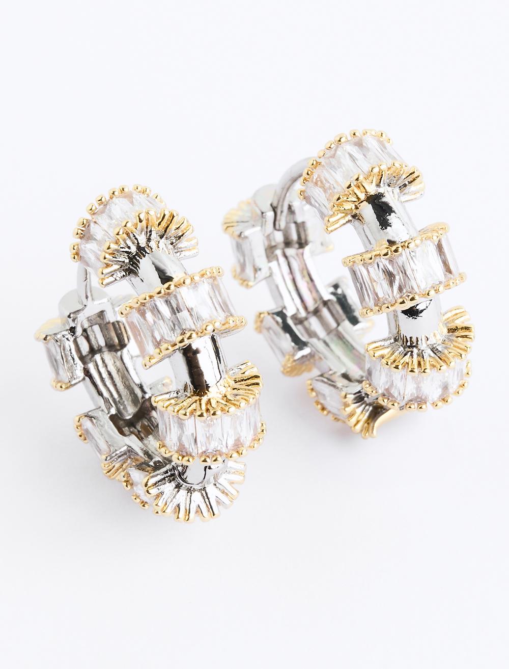 Parlak Taş Detaylı Mini Halka Küpe