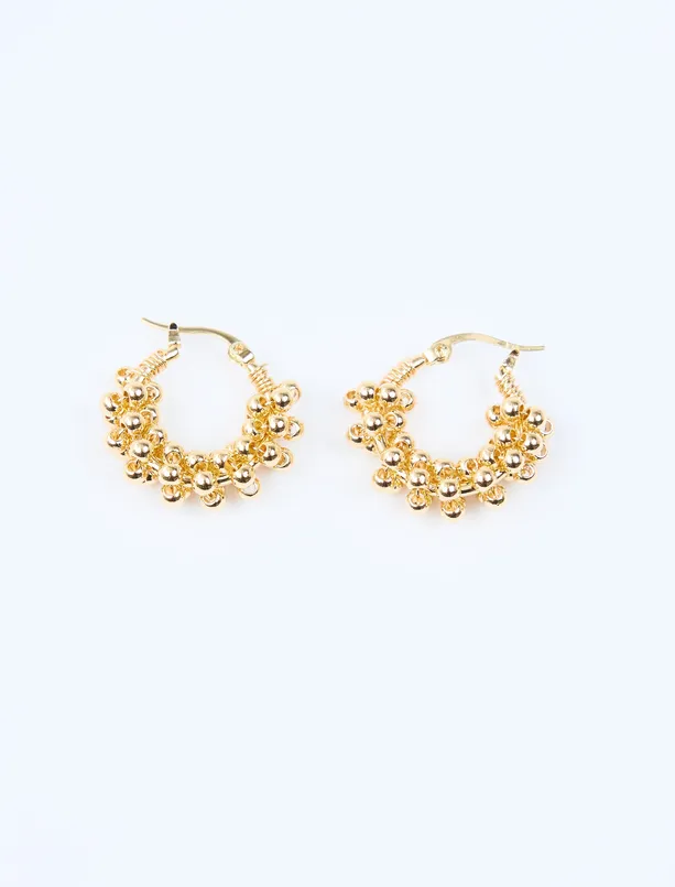 Bayan Sarı Çoklu Top Figürlü Halka Küpe