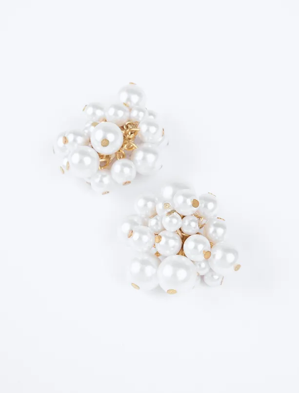 Bayan Gri Çoklu İnci Detaylı Zarif Küpe