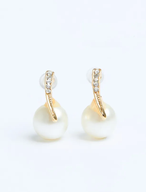 Women Grey Pearl Figured Glittering Elegant Earrings