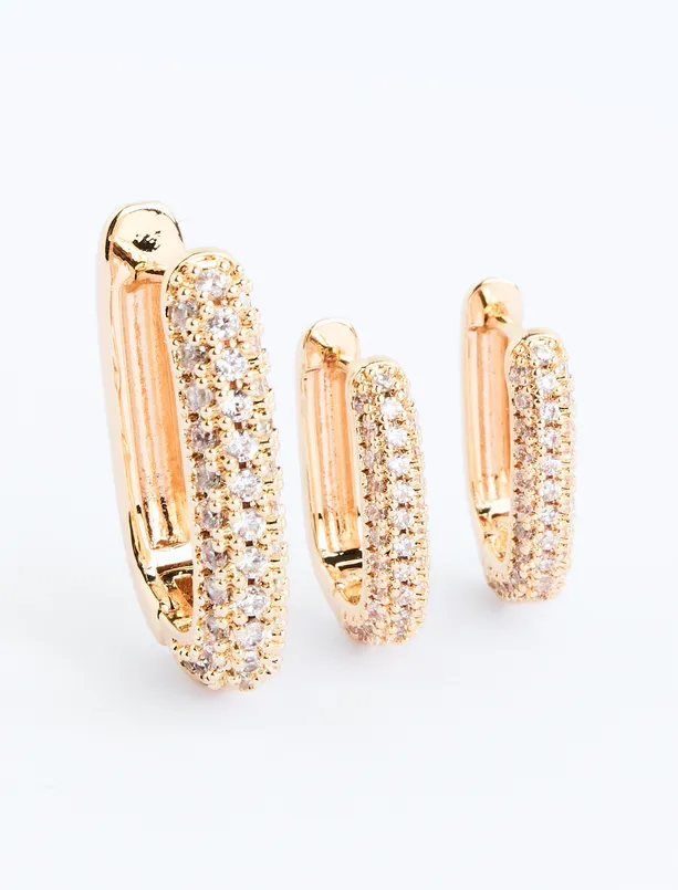 Bayan  Parlak Taş Detaylı Kare Figürlü Küpe Seti