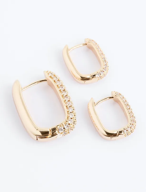 Bayan Sarı Parlak Taş Detaylı Kare Figürlü Küpe Seti