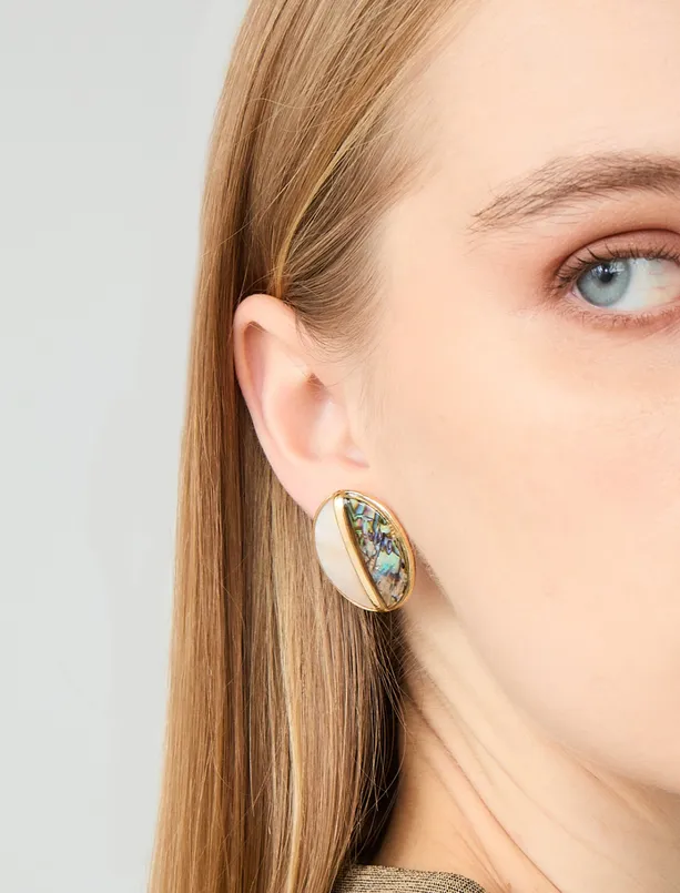 Women Mixed Oval Figured Enamel Detailed Earrings