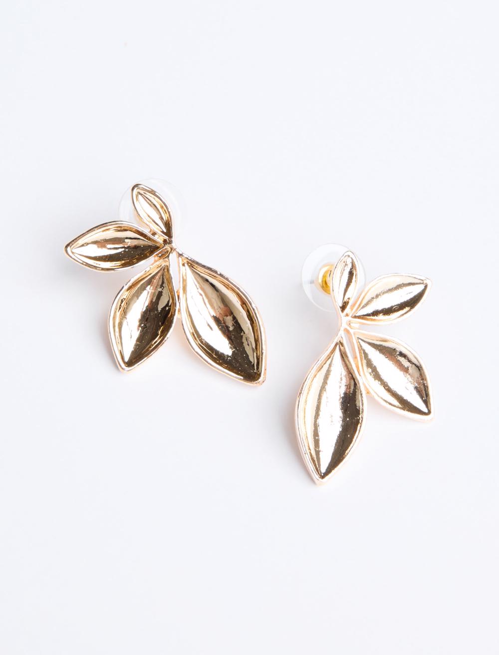 Parlak Yaprak Figürlü Modern Küpe