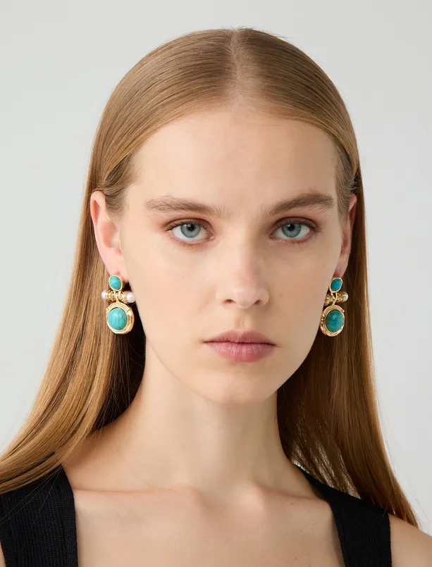 Women  Round Stone Detailed Dangling Earrings