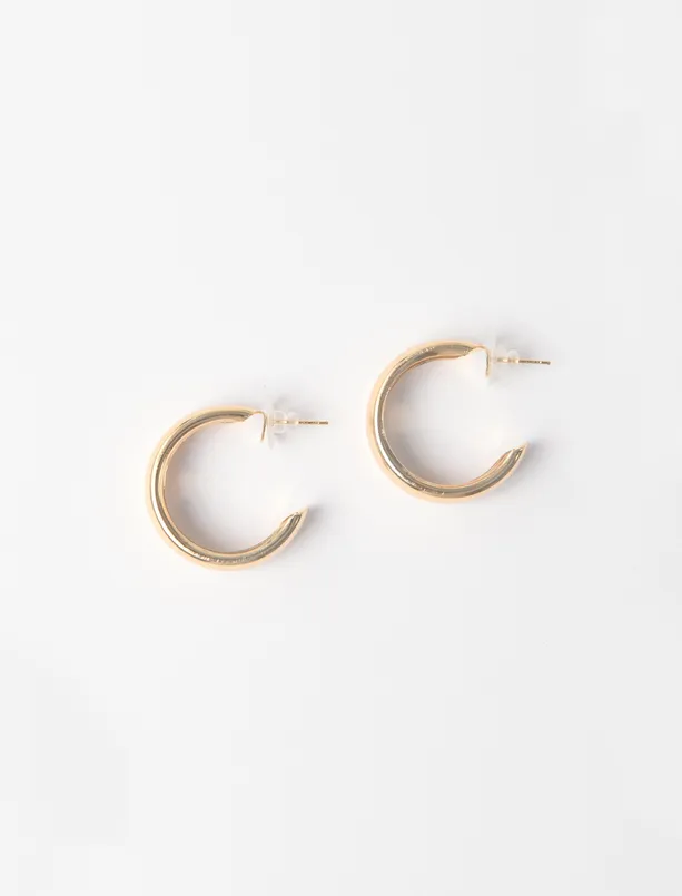 Bayan Sarı Parlak Yarım Halka Küpe