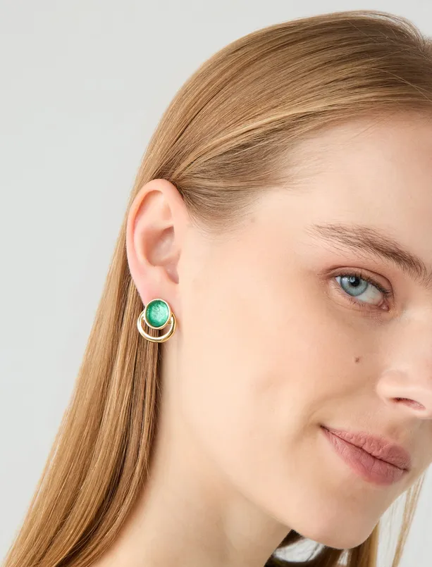 Women  Enamel Detailed Shiny Stone Earrings