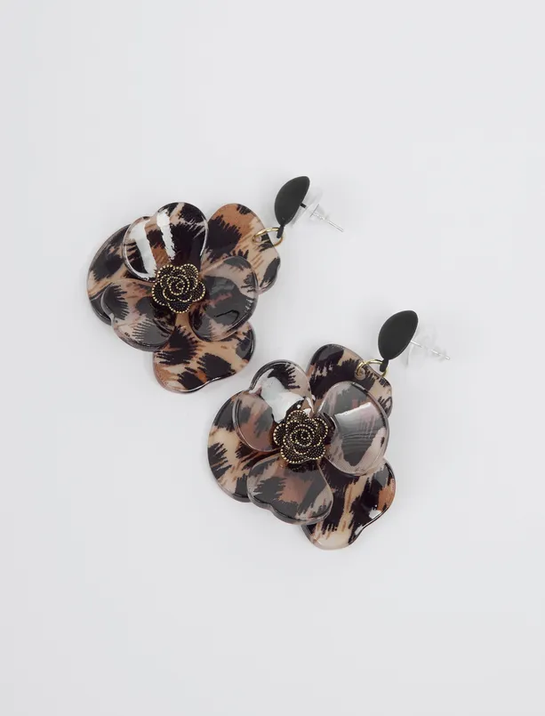 Women Mixed Leopard Print Earrings with Flower Figures