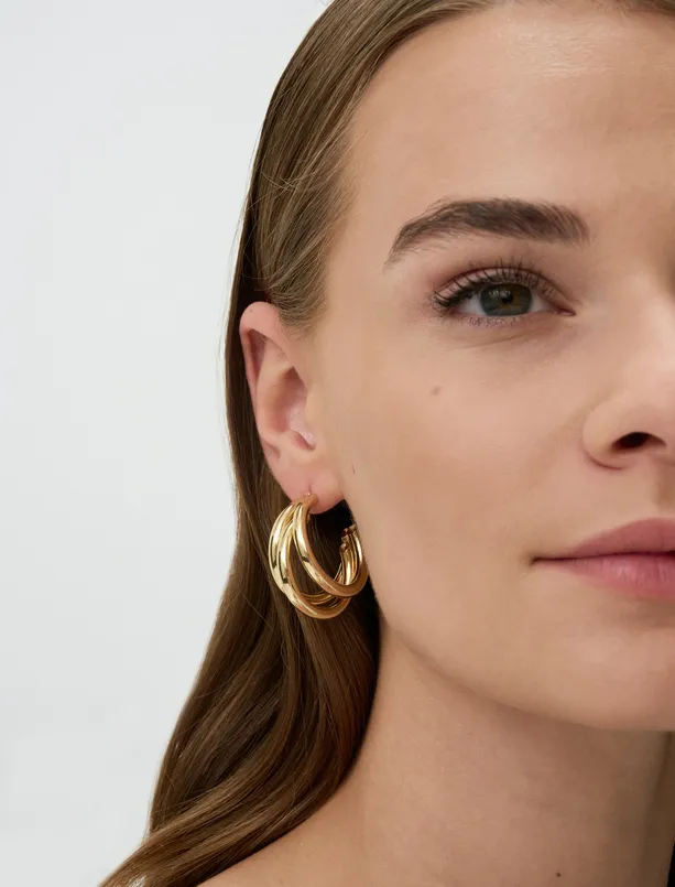 Women Yellow Shiny Ring Figured Earrings