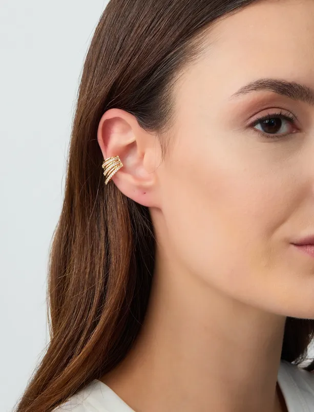 Women Yellow Multiple Ring Figured Cartilage Earrings