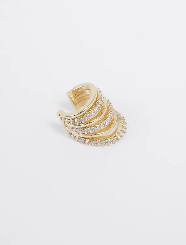 Women Yellow Multiple Ring Figured Cartilage Earrings