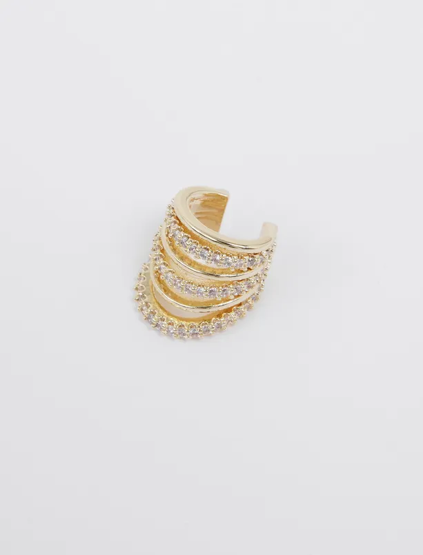 Women Yellow Multiple Ring Figured Cartilage Earrings