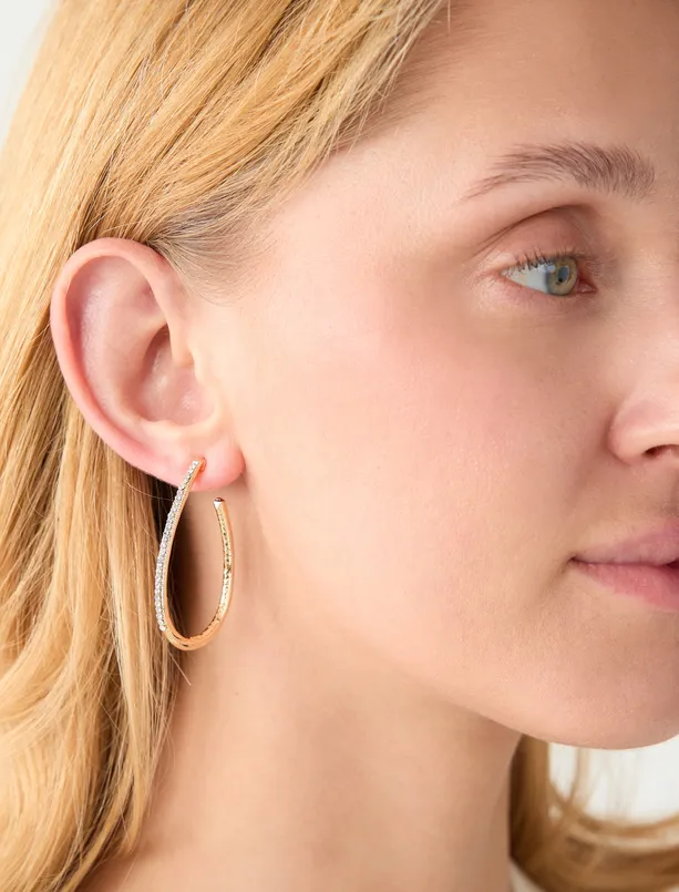 Bayan  Parlak Taş Detaylı Büyük Halka Küpe