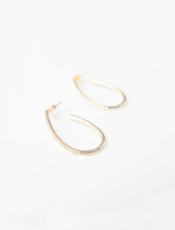 Bayan Sarı Parlak Taş Detaylı Büyük Halka Küpe