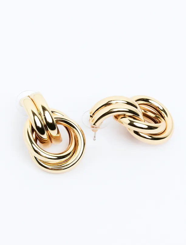 Bayan Sarı Yuvarlak Figürlü Parlak Metal Küpe