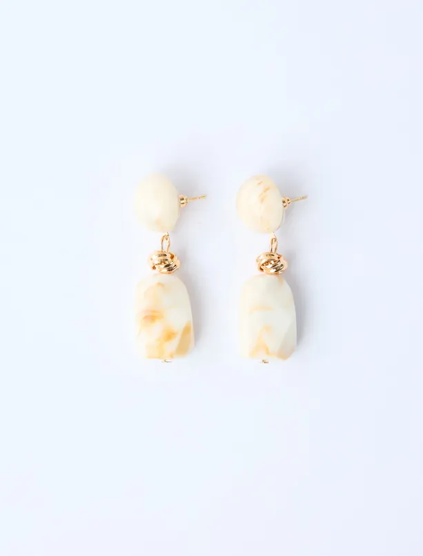 Women Beige Marble Look Dangling Elegant Earrings