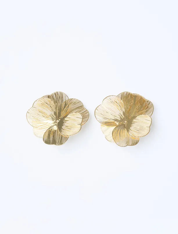 Women Yellow Flower Figured Glitter Earrings