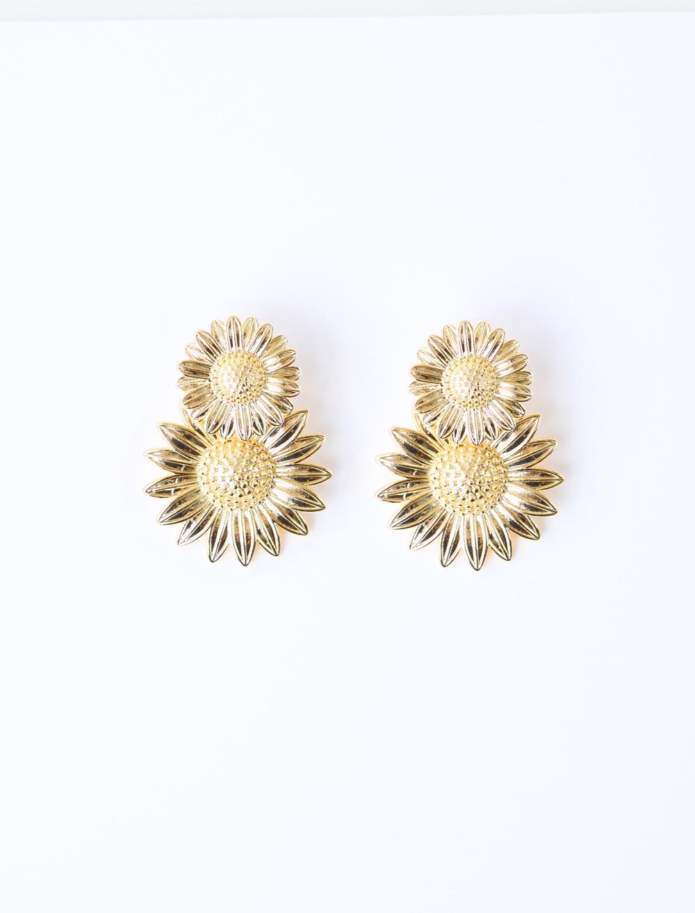 İkili Çiçek Figürlü Parlak Küpe