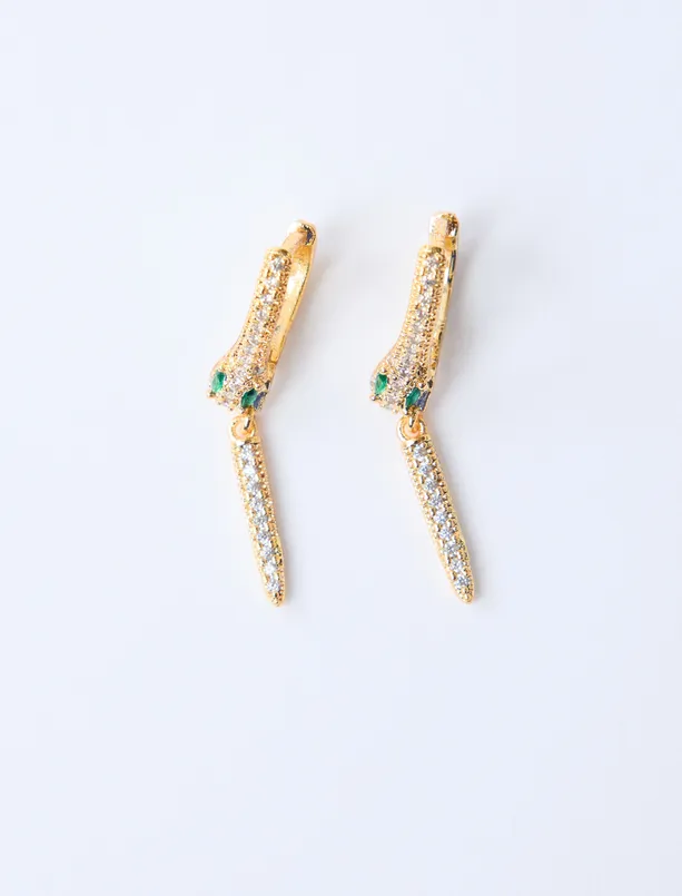 Bayan  Yılan Figürlü Işıltılı Klipsli Küpe