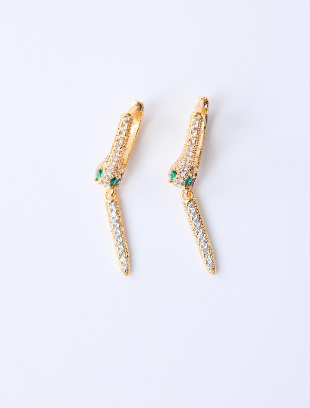 Yılan Figürlü Işıltılı Klipsli Küpe