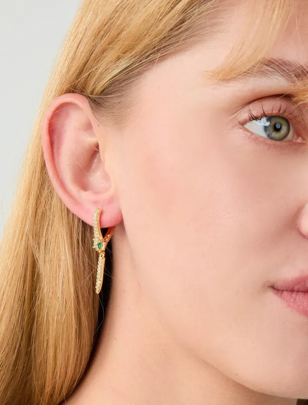 Bayan  Yılan Figürlü Işıltılı Klipsli Küpe