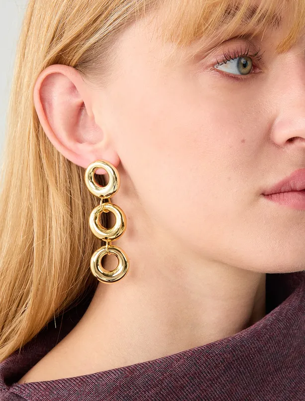 Bayan  Üçlü Oval Figürlü Sallanan Küpe