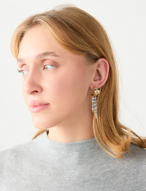 Women Yellow Shiny Half Ring Figured Dangle Earrings