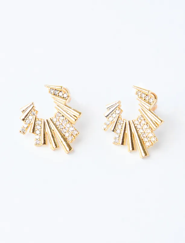 Bayan Sarı Çizgi Formlu Işıltılı Küpe