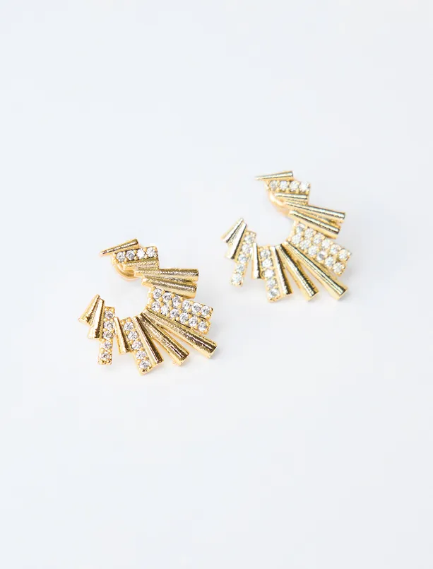 Women Yellow Line Formed Glitter Earrings