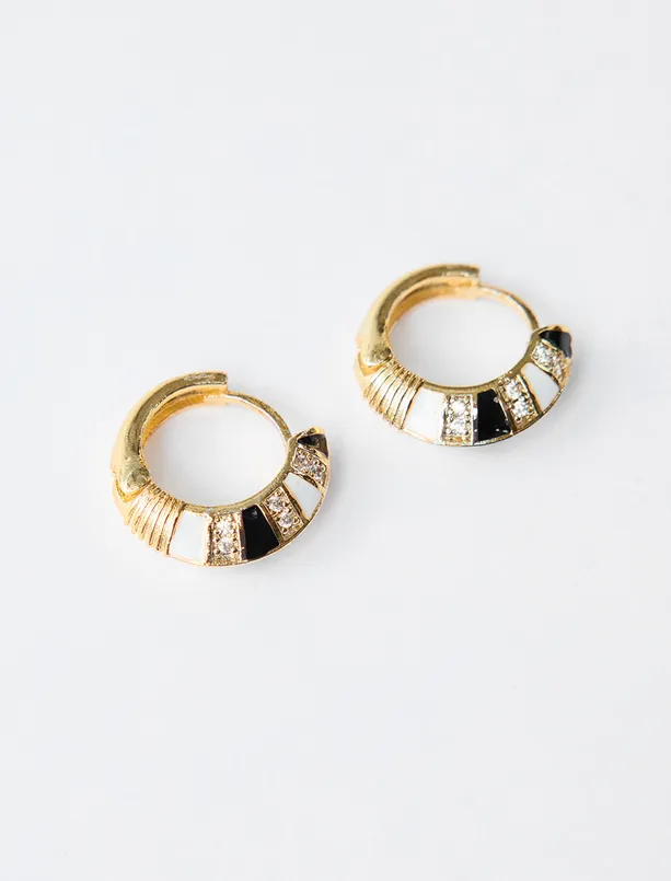 Women Yellow Color Detailed Hoop Earrings with Shiny Stones